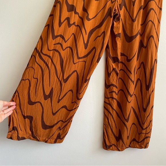 Anthropologie Wide Leg pull on pant bronze wavey artsy pattern retro 70s small S - Picture 10 of 16